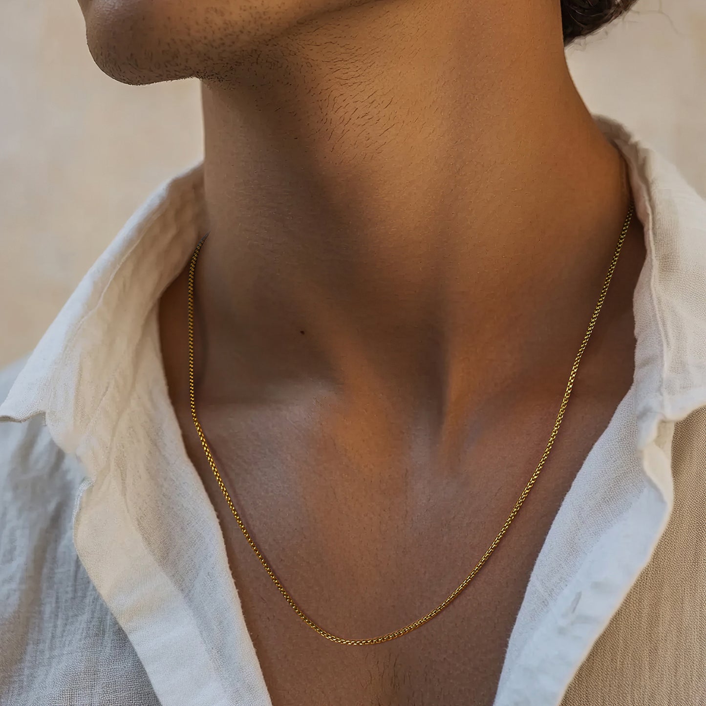 Mens Gold Sterling Silver Box Chain Necklace